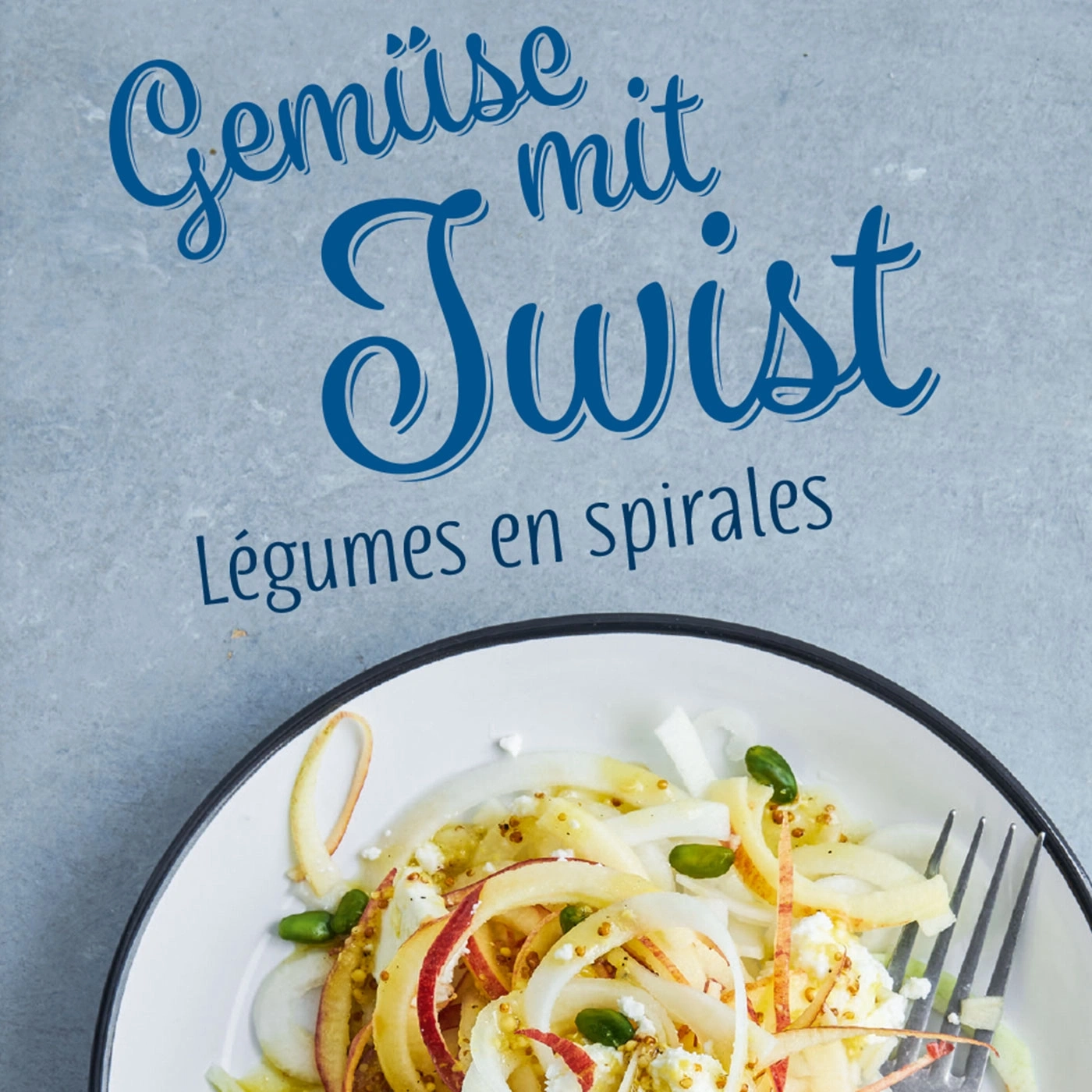 Gemüse mit Twist, Légumes en spirales, Teller mit Essen, Gabel