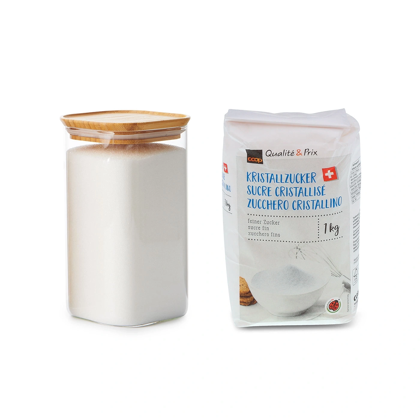 Zucker in Glas und Tüte, Qualité & Prix, 1 kg, Kristallzucker, Zucker