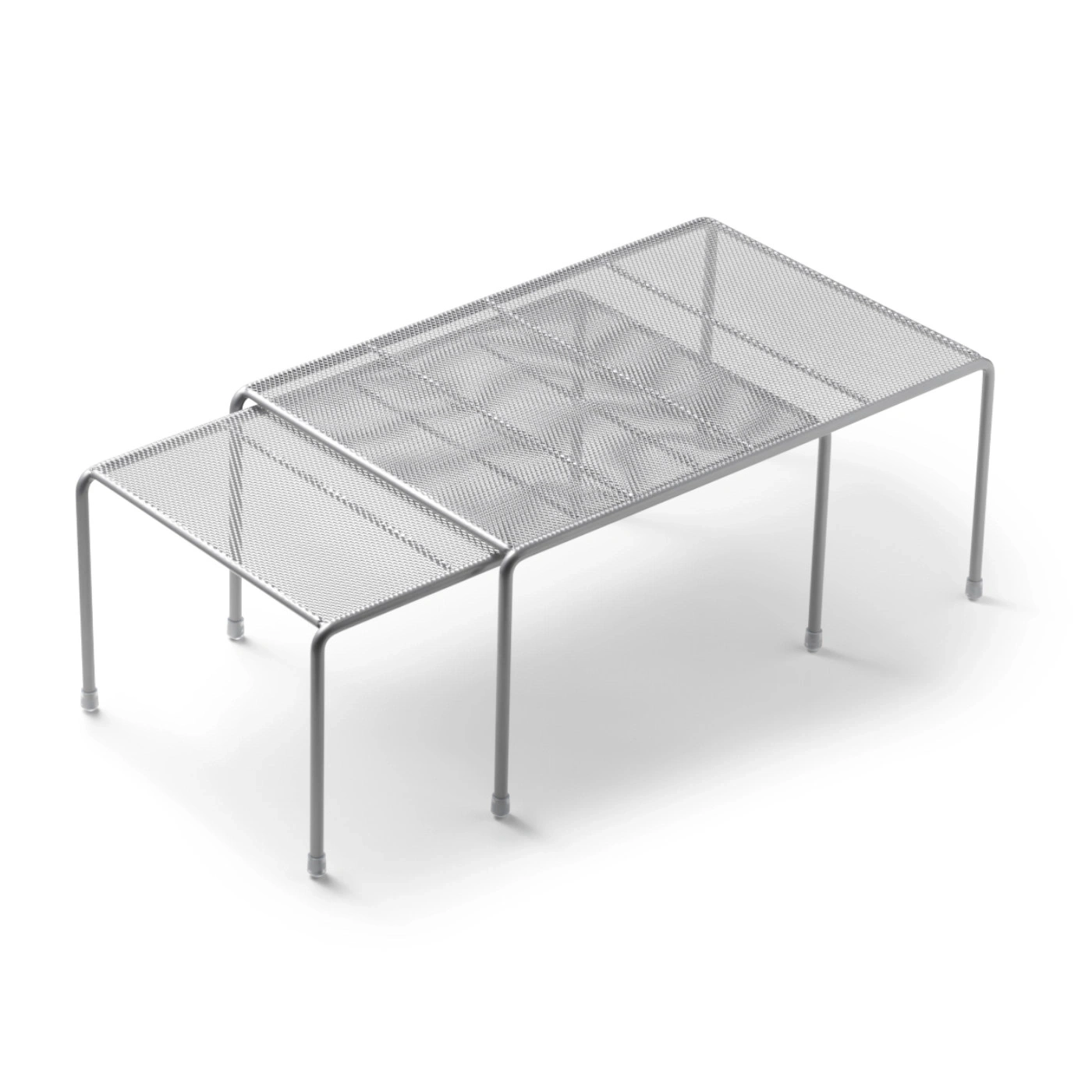 Étagère en métal, deux niveaux, design moderne, minimaliste, gris, isolé, fond blanc
