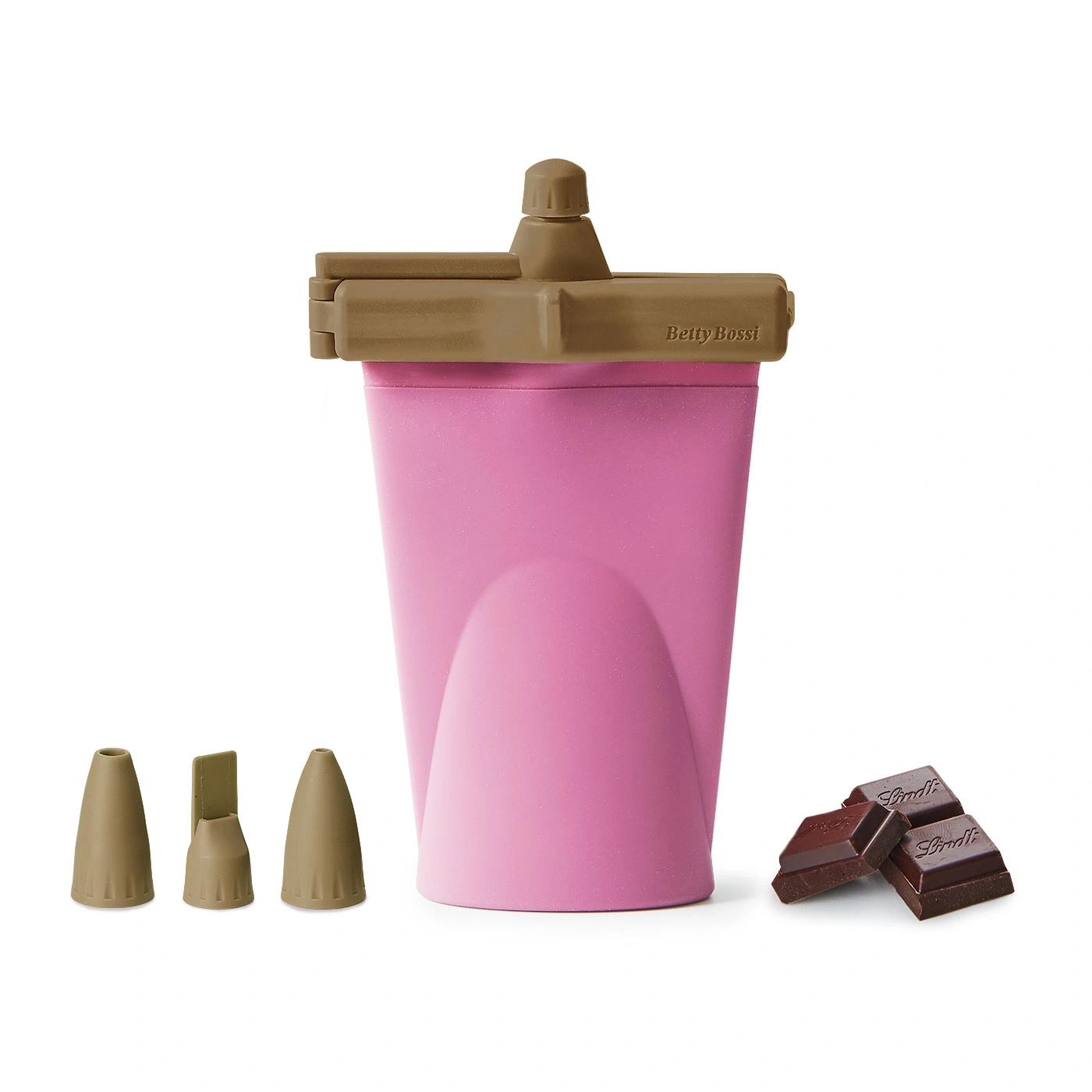 Poche à douille rose avec accessoires et chocolat Betty Bossi