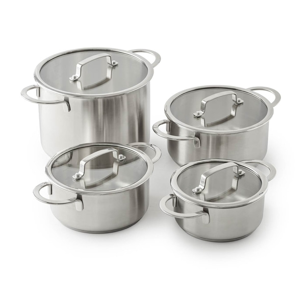 Ensemble de casseroles en acier inoxydable avec couvercles en verre, ustensiles de cuisine