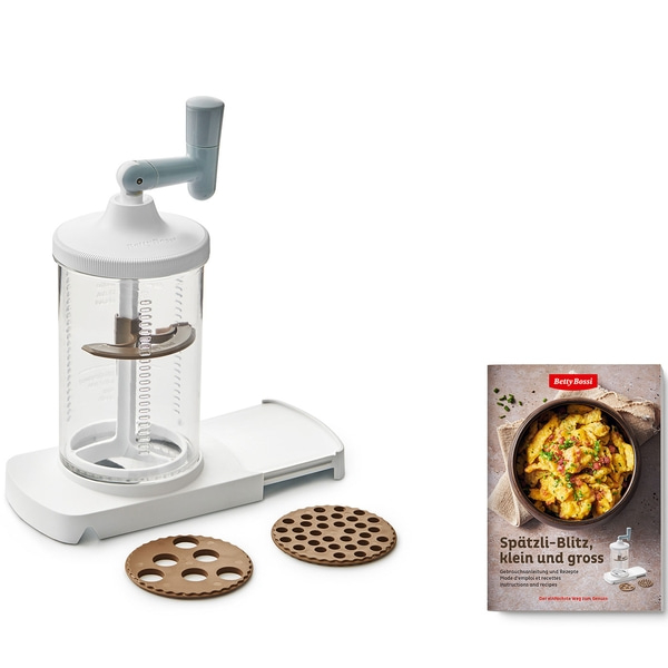 Ensemble Spätzli-Blitz avec livre de recettes, petit et grand, Betty Bossi, ustensiles de cuisine
