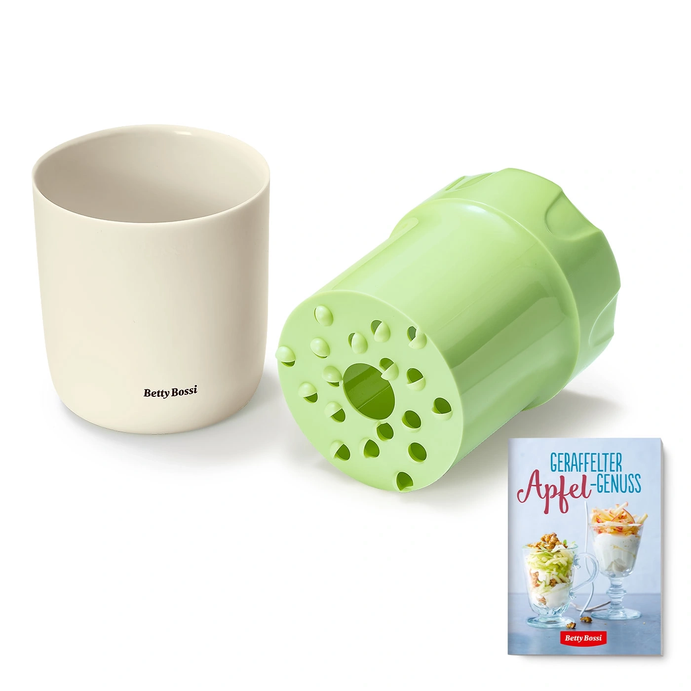 Apfel-Genuss-Set mit grünem Reibeisen und Becher, sowie Kochbuch von Betty Bossi