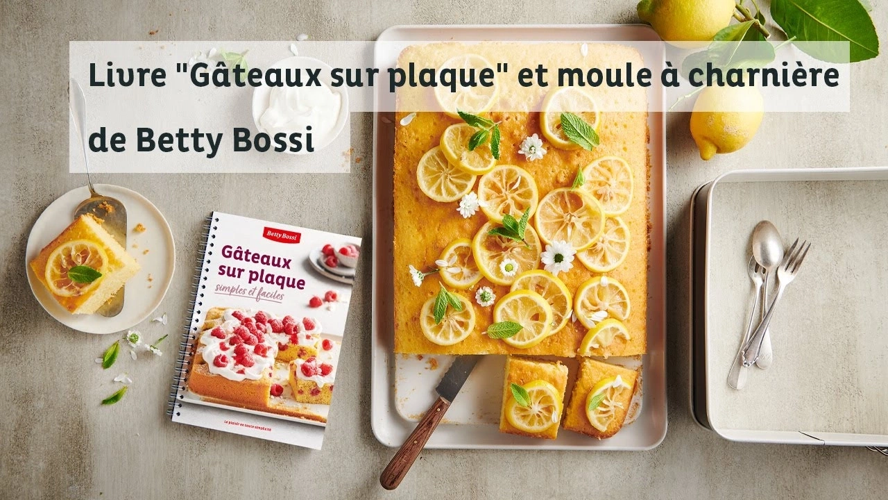 Livre "Gâteaux sur plaque" de Betty Bossi avec gâteau au citron et décoration.