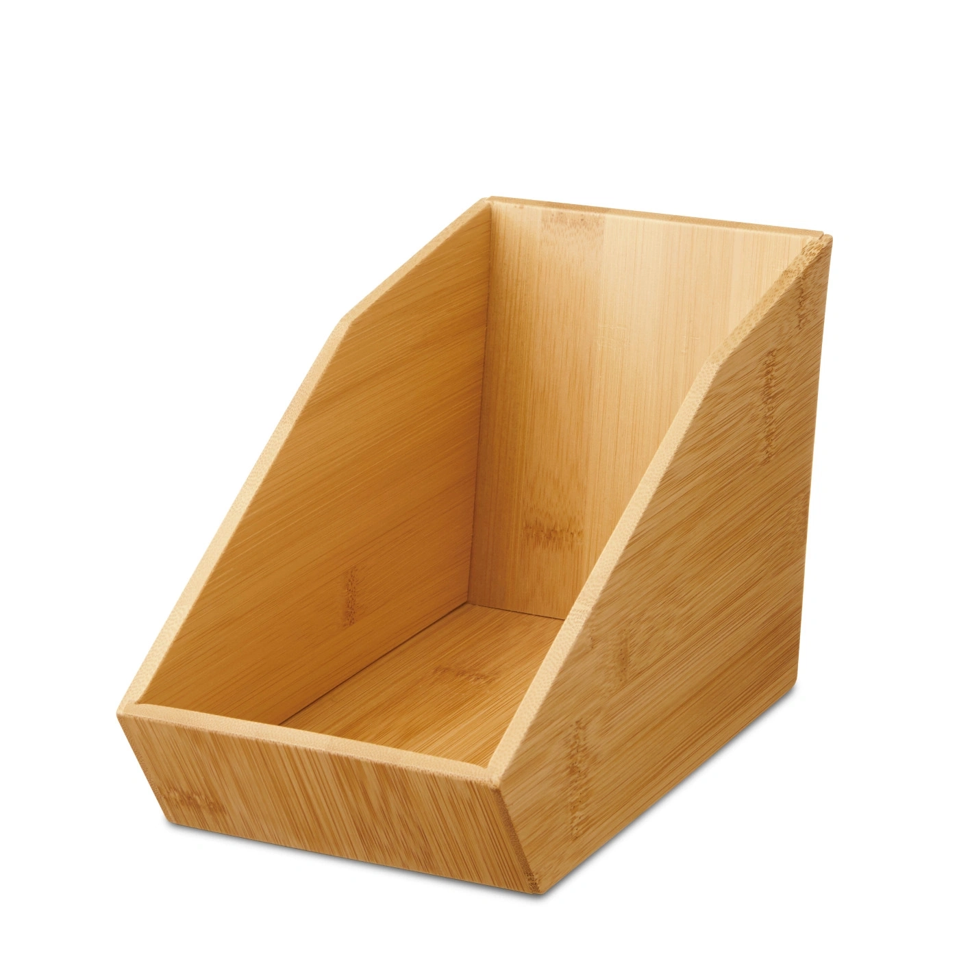 Boîte en bois ouverte en bambou, inclinée, vide, pour la présentation de produits