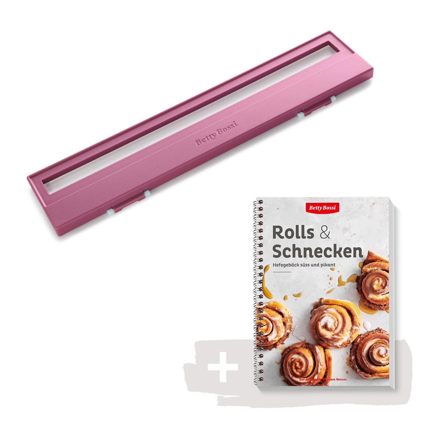Cadre de cuisson rose et livre de cuisine avec escargots et petits pains de Betty Bossi.