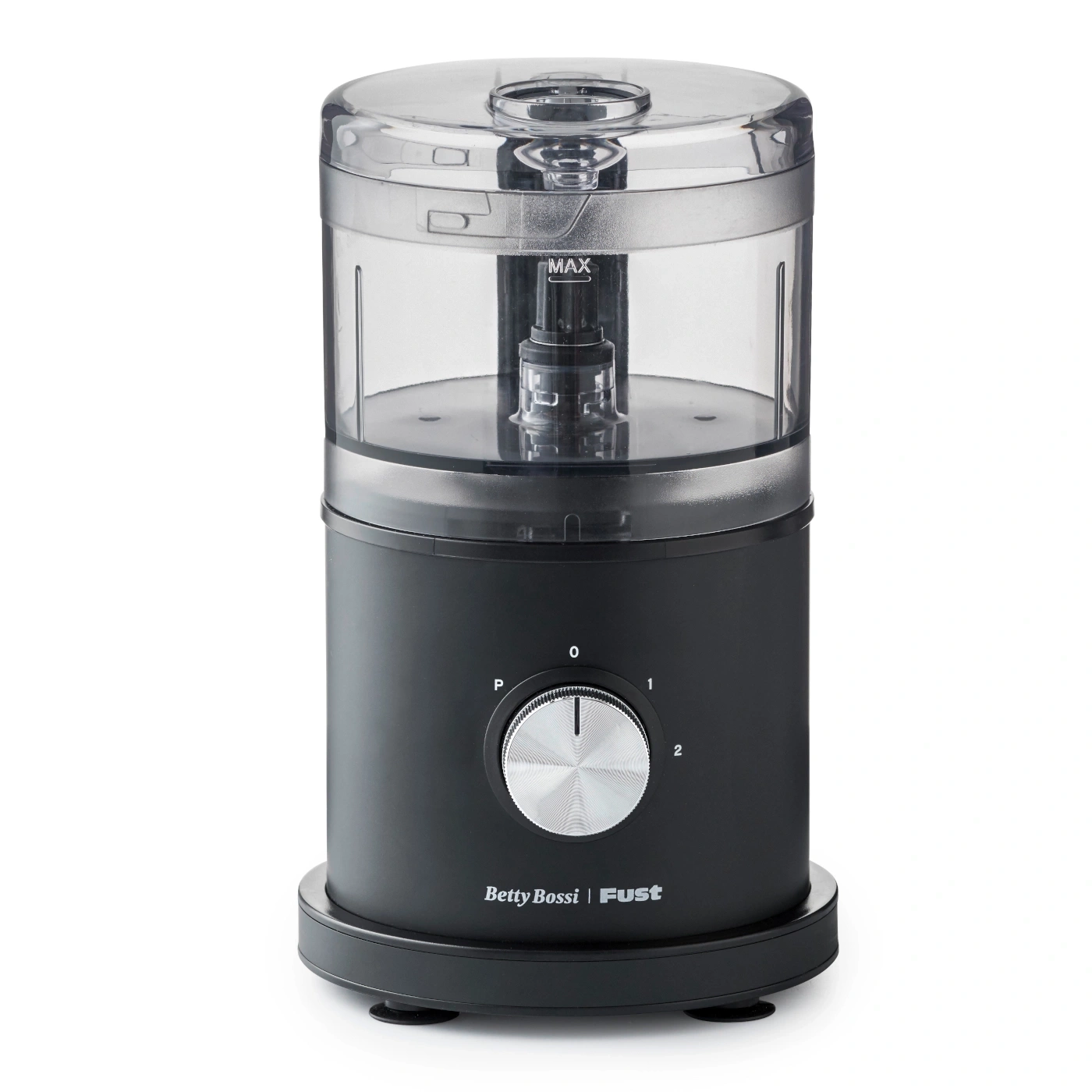Schwarzer Küchenmixer mit Drehregler und transparentem Deckel. Marke Betty Bossi | Fust.
