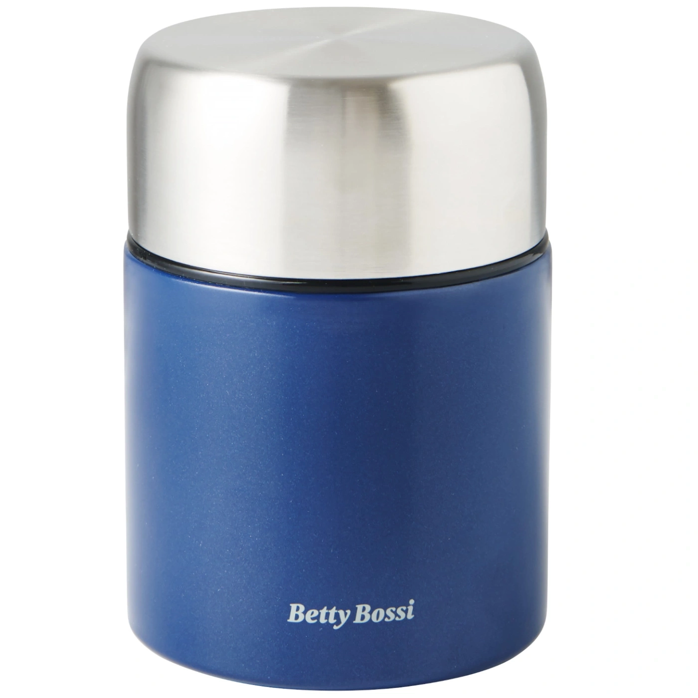 Récipient thermique bleu avec couvercle argenté, logo Betty Bossi.