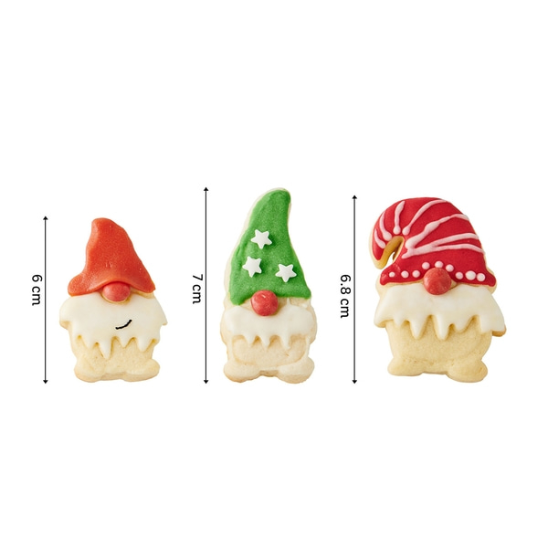 Betty Bossi Guetzli-Ausstecher Wichtel 6-7 cm - 3er-Set Drei Lebkuchen-Wichtel mit roten, grünen und weißen Hüten, 6 cm, 7 cm, 6,8 cm