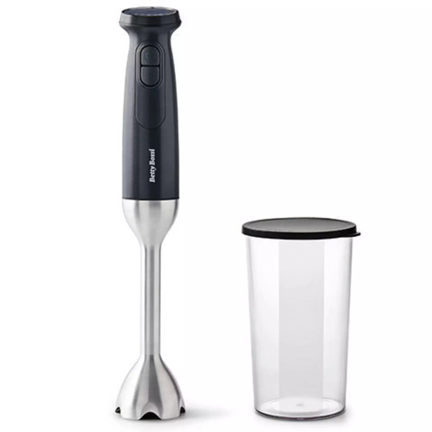 Schwarzer Stabmixer mit Becher und Deckel, Betty Bossi