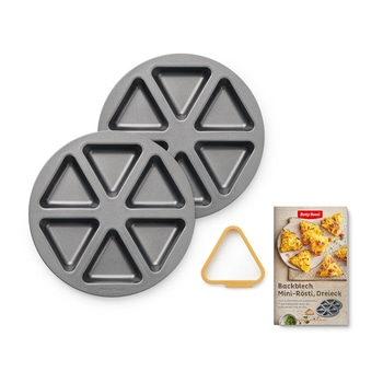 Backblech Mini-Rösti, beschichtet, Dreieck - Set Inklusive Rezeptbüchlein und Ausstecher