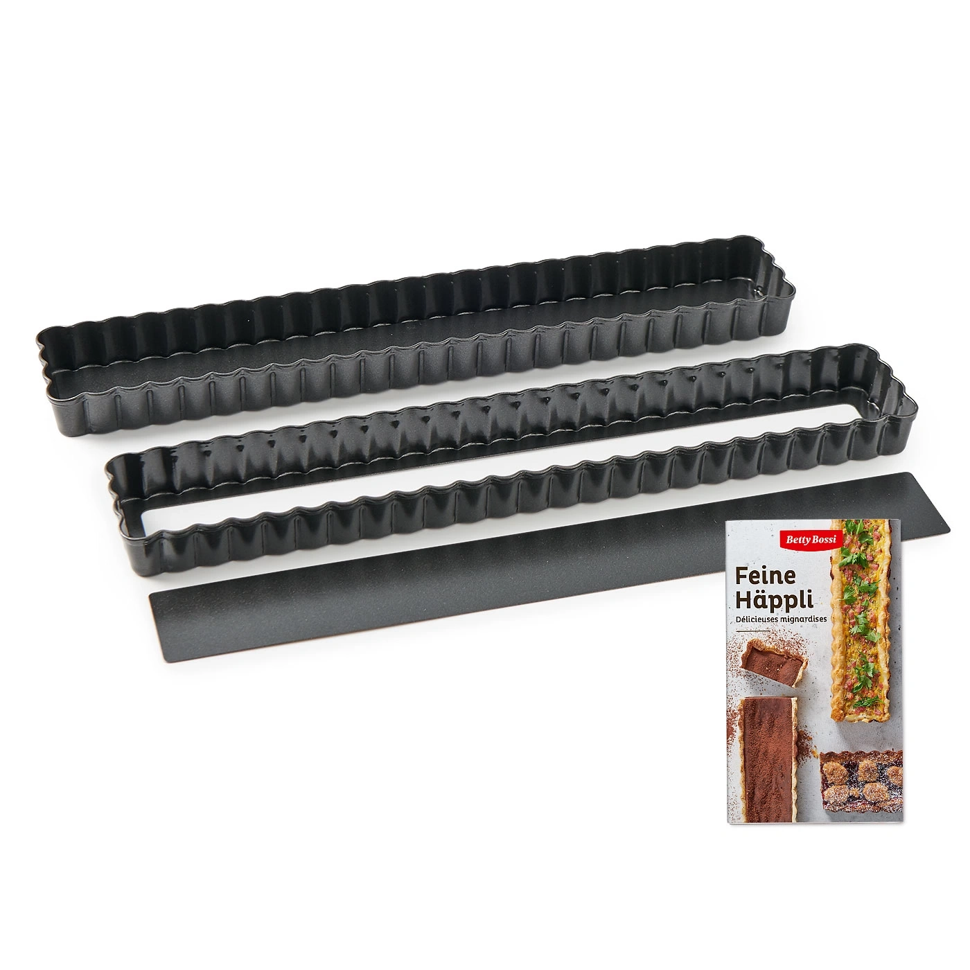 Backformen, Rezeptheft, schwarze Formen, Küche, Backen, Rechteck, Wellenrand, Backutensilien