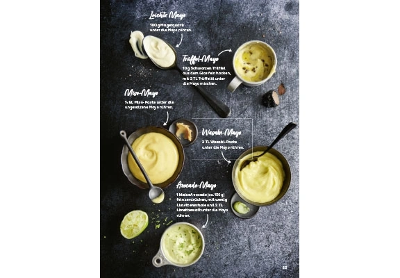 Mayo-Rezepte: Leichte, Trüffel, Miso, Wasabi und Avocado-Mayo mit Zutaten und Zubereitung.