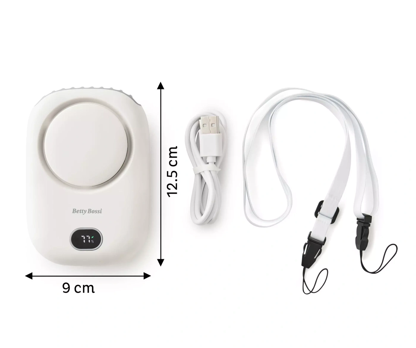 Ventilateur portable avec câble USB et lanière, 9 x 12.5 cm