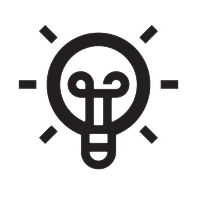 Glühbirne mit Strahlen, Symbol für Kreativität und Innovation, schwarz-weiß