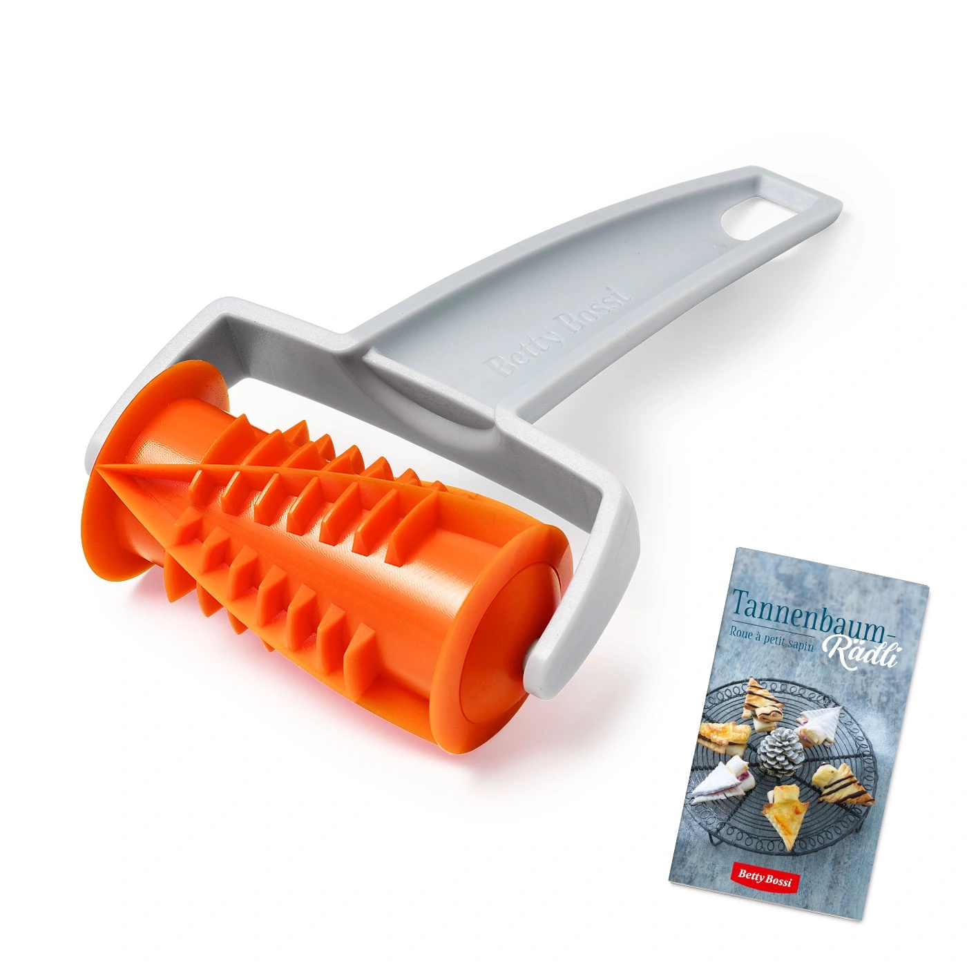 Orange Backrolle mit grauem Griff und Buch, Betty Bossi, Küche, Backen