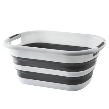 Panier à linge pliable, blanc et gris, avec poignées, pour vêtements, salle de bain