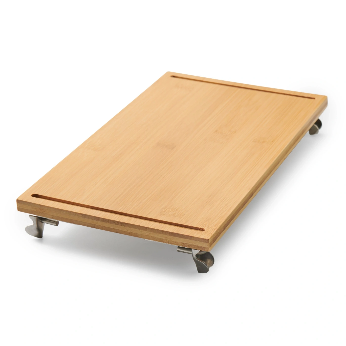 Planche à découper en bambou avec pieds en métal, rectangulaire, grain de bois, isolé