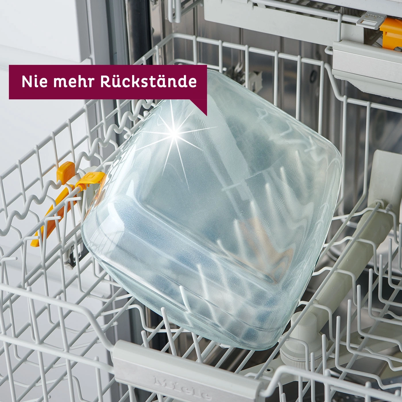 Geschirrspüler mit Glasbehälter. Nie mehr Rückstände. Sauberes Geschirr.