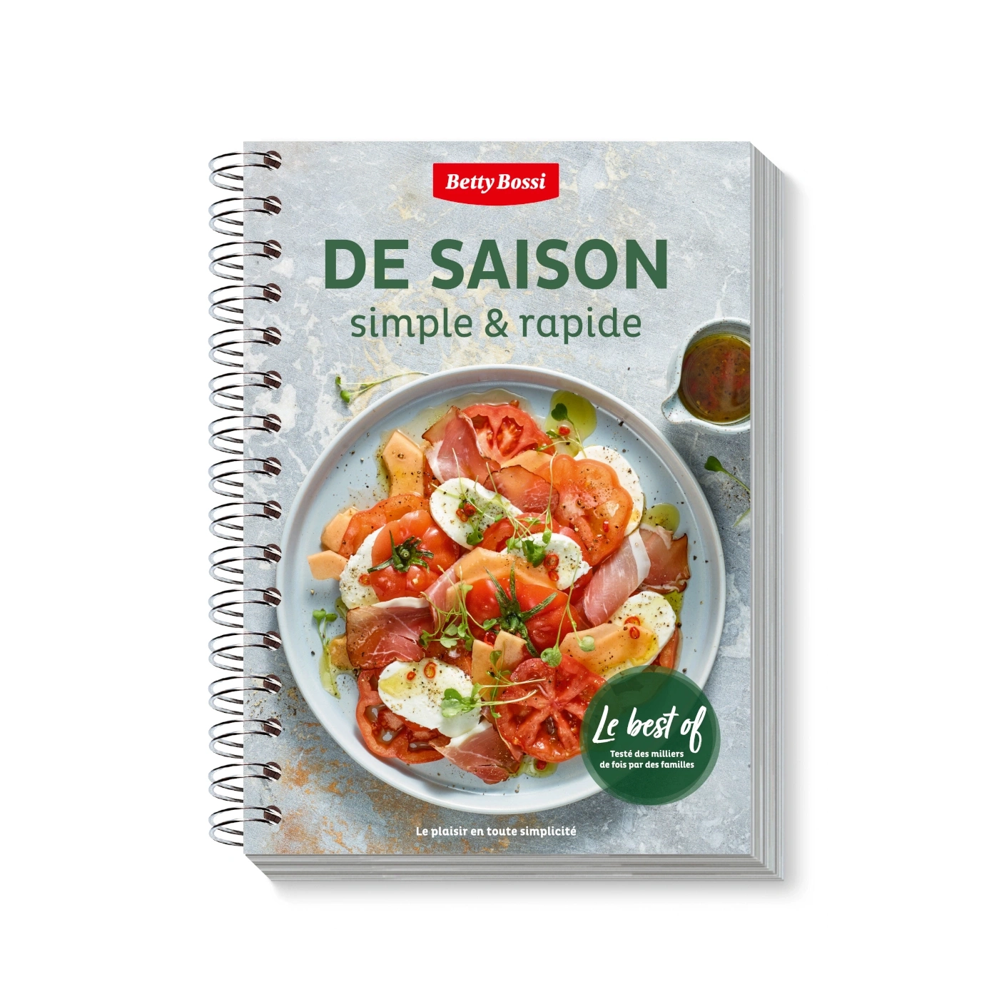 Kochbuch 'De Saison' von Betty Bossi mit Salat-Foto, 'Le best of' und 'Le plaisir en toute simplicité'.