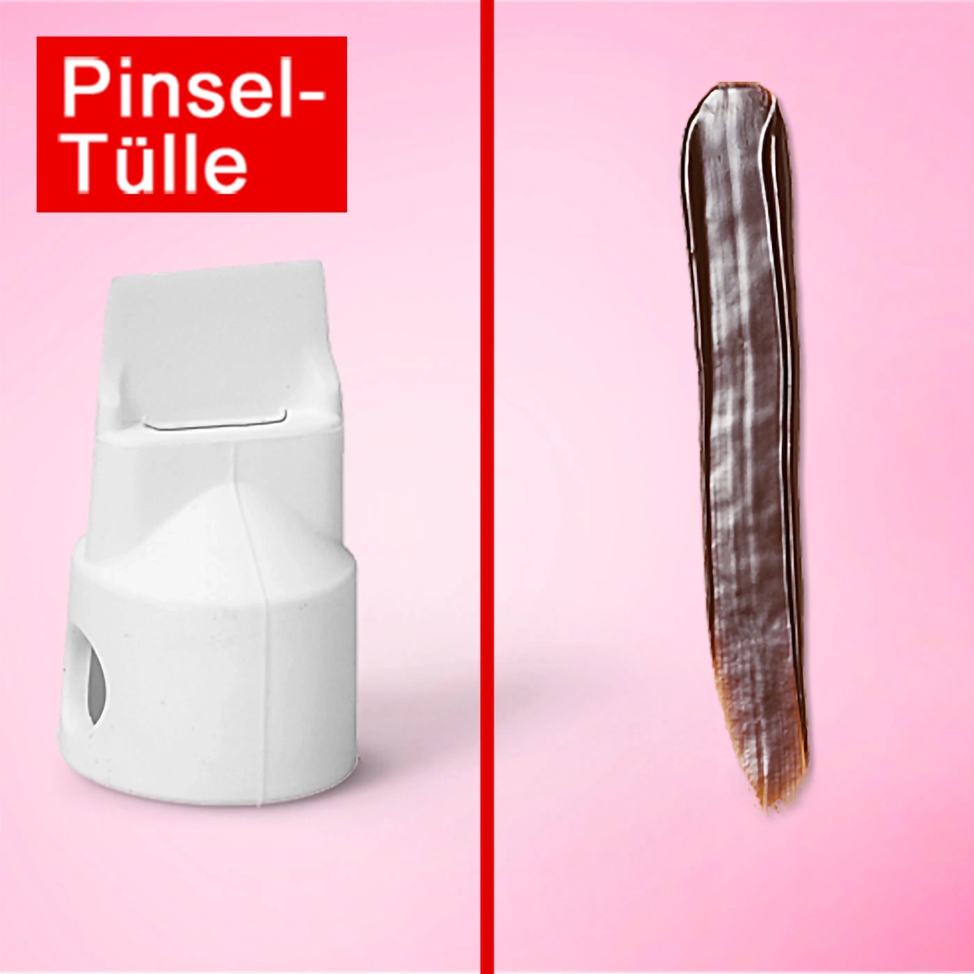Tige de pinceau et substance brune sur fond rose