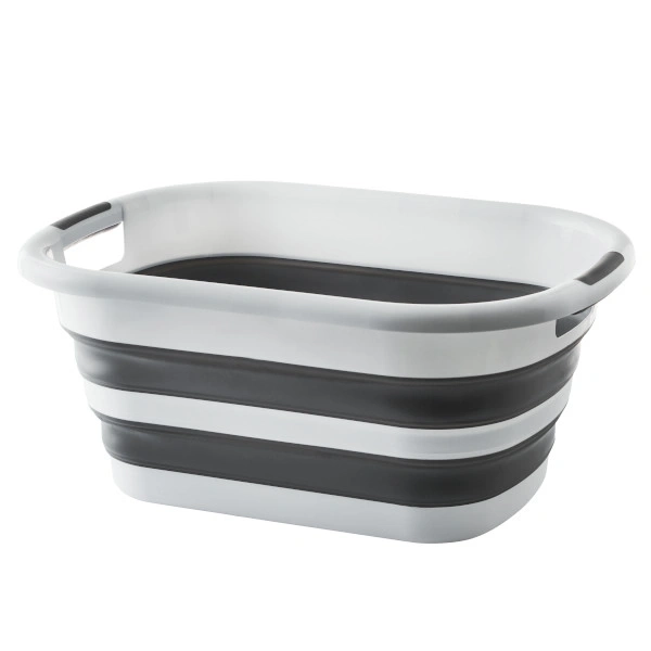 Panier à linge pliable, blanc et gris, avec poignées, pour vêtements, salle de bain
