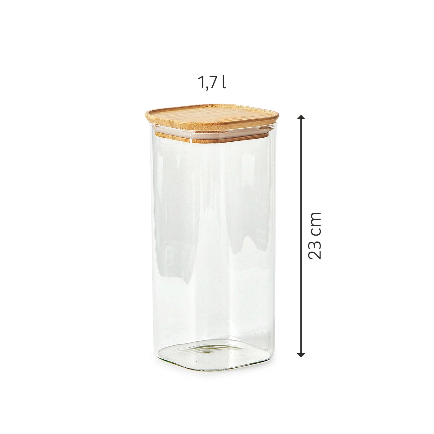 Glasbehälter mit Holzdeckel, 1,7 l, 23 cm hoch, transparent