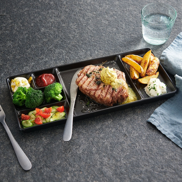 Gourmet-Teller mit Fächern, schwarz - 4 Stk. Fondueteller, Racletteteller