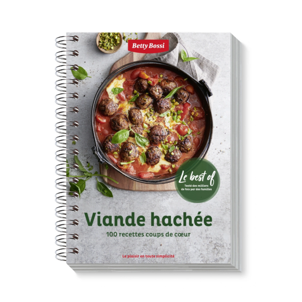 Kochbuch "Hackfleisch" von Betty Bossi mit Fleischbällchen in Tomatensauce.