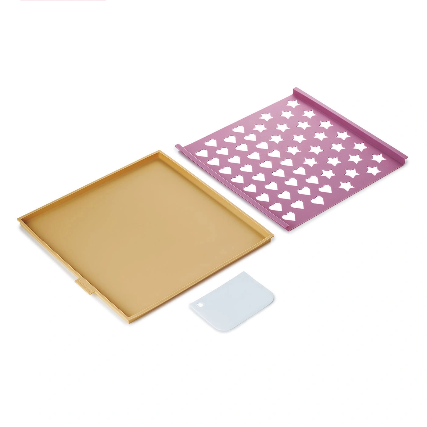 Backform-Set mit Sternen und Herzen, Spachtel und Tablett in verschiedenen Farben