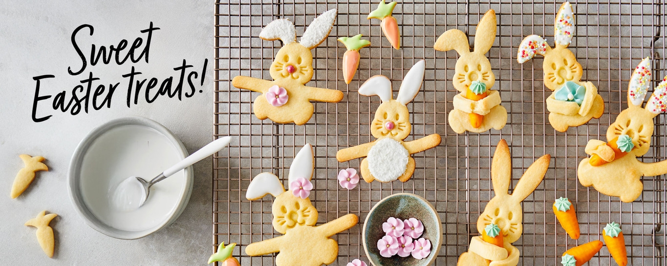Oster-Kekse, Hasen und Karotten, süße Leckereien, Backwaren, Dekoration, Ostern