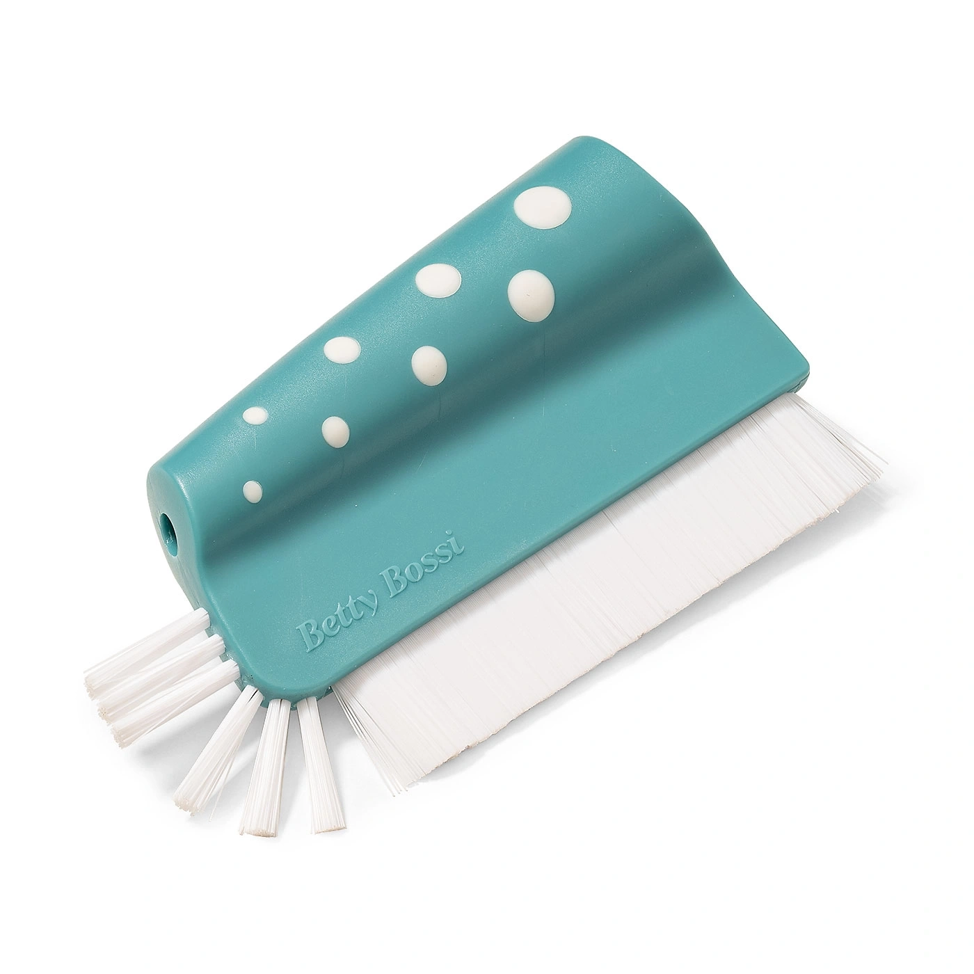 Brosse turquoise avec des poils blancs et des points blancs, Betty Bossi