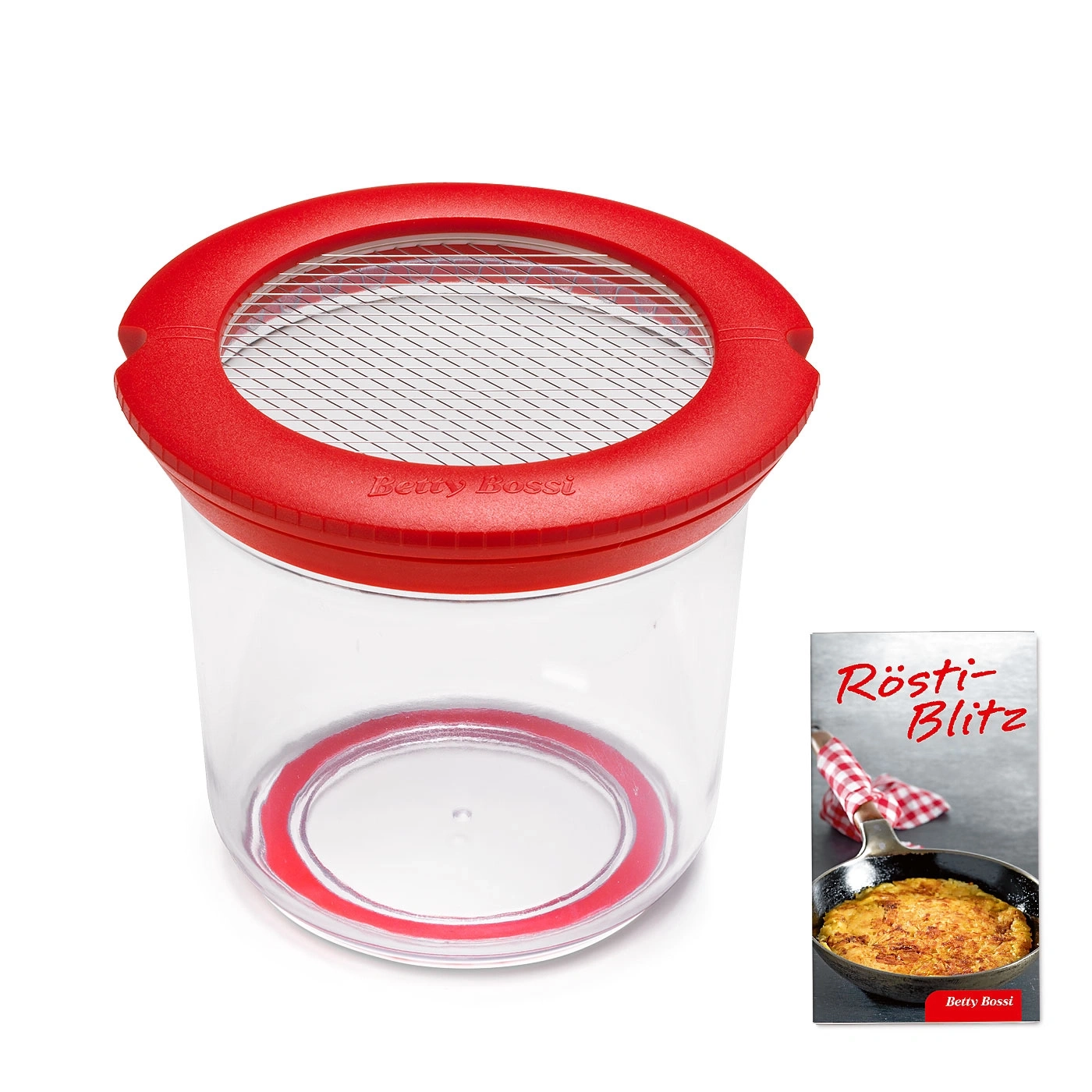 Roter Behälter mit Deckel und Buch, Betty Bossi, Rosti-Blitz, Küche, Kochen