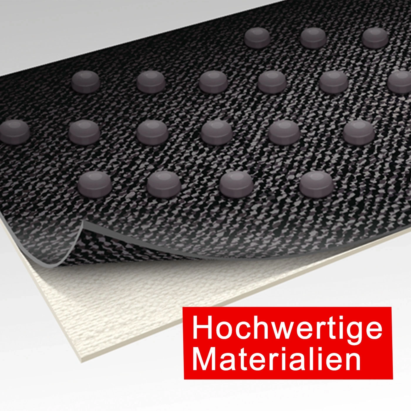 Gros plan de matériaux de haute qualité avec des boutons, texture et champ de texte rouge.