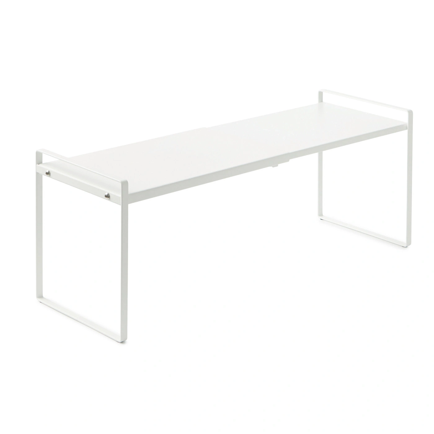 Étagère blanche en métal, design minimaliste, moderne, isolée sur fond blanc.