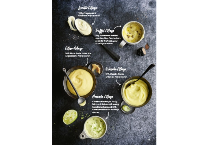 Mayo-Rezepte: Leichte, Trüffel, Miso, Wasabi und Avocado-Mayo mit Zutaten und Zubereitung.