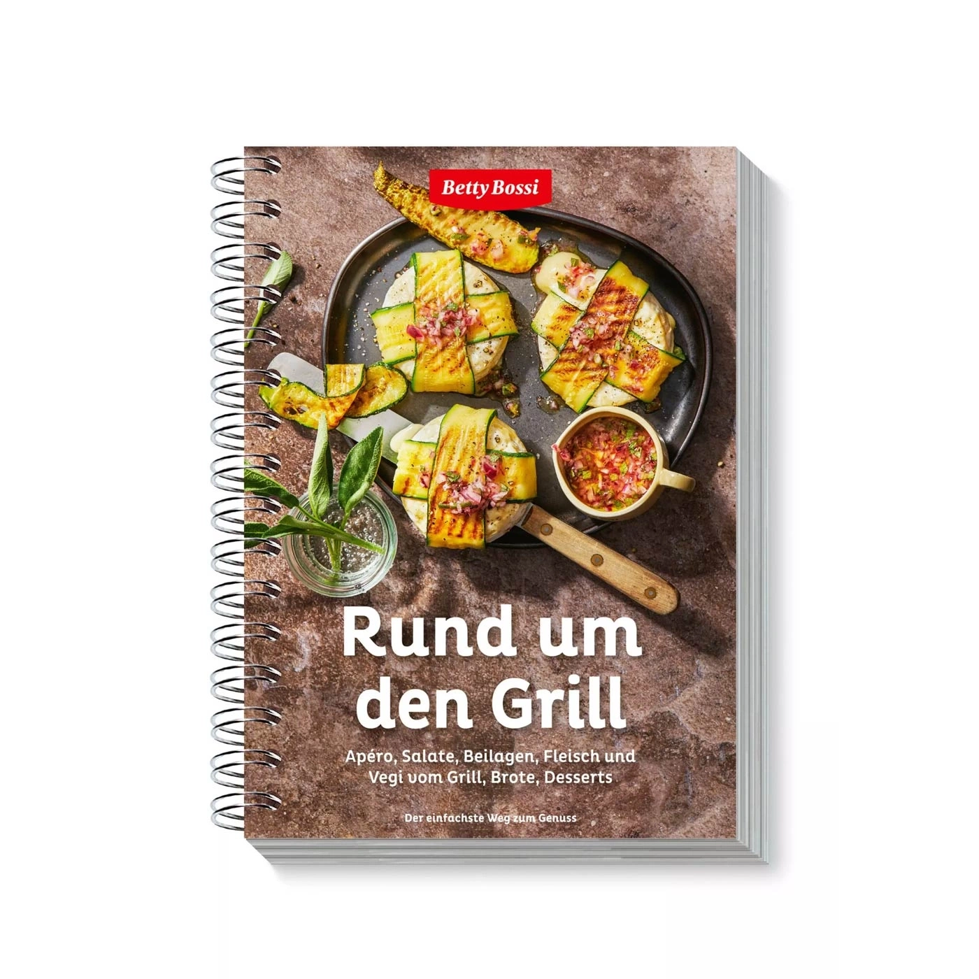 Livre de cuisine 'Rund um den Grill' avec des plats grillés et le logo Betty Bossi