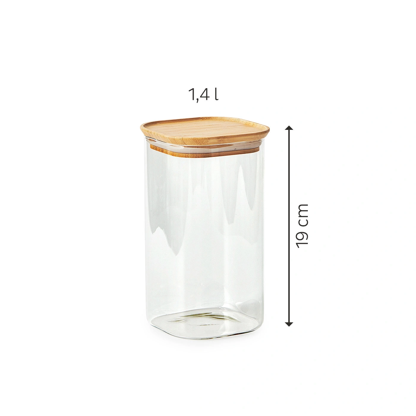Glasbehälter mit Holzdeckel, 1,4 l, 19 cm hoch, transparentes Design