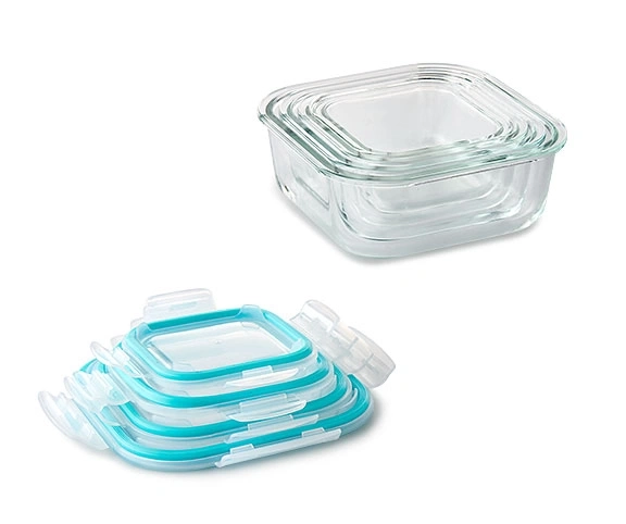 Glasbehälter-Set mit Deckel, quadratisch, stapelbar, transparent, Küche, Vorratsbehälter