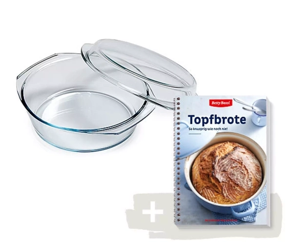 Glasform mit Kochbuch für Topfbrote