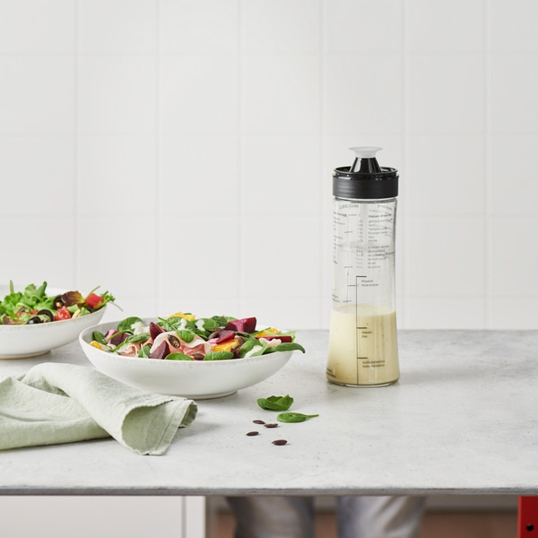 Dressing-Shaker, Glas, 500ml Mit aufgedruckten Rezepten