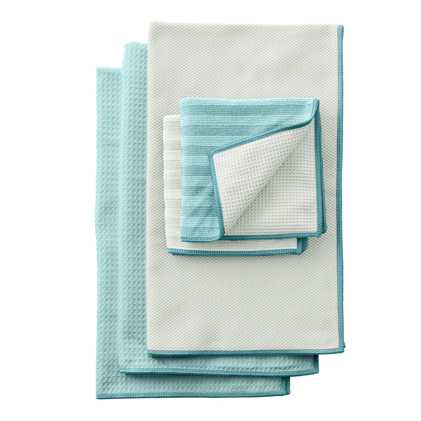 Serviettes turquoises et blanches empilées, textile, propre, doux, salle de bain, cuisine