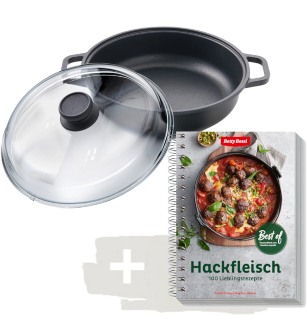 Hackfleisch, Buch + Pfanne mit Glasdeckel, Ø28cm - Kombi