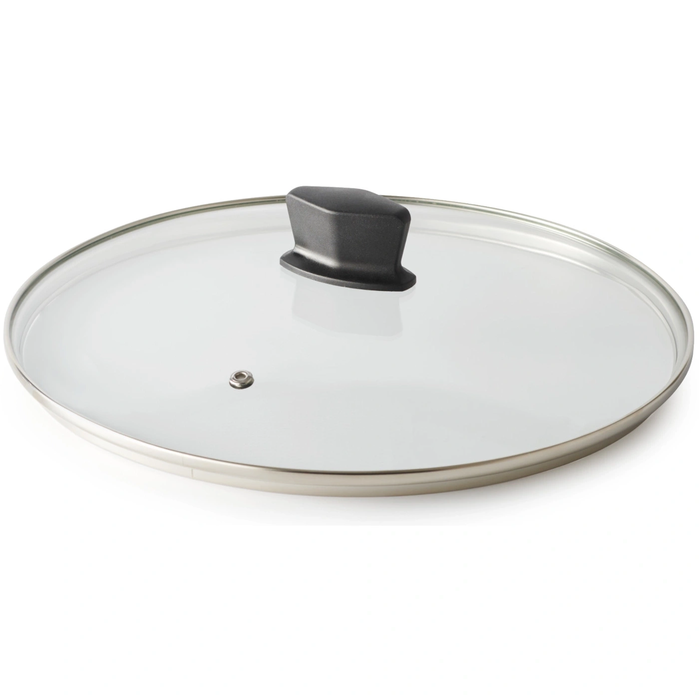 Glasdeckel mit Griff, silberner Rand, Kochgeschirr, Küche, transparent