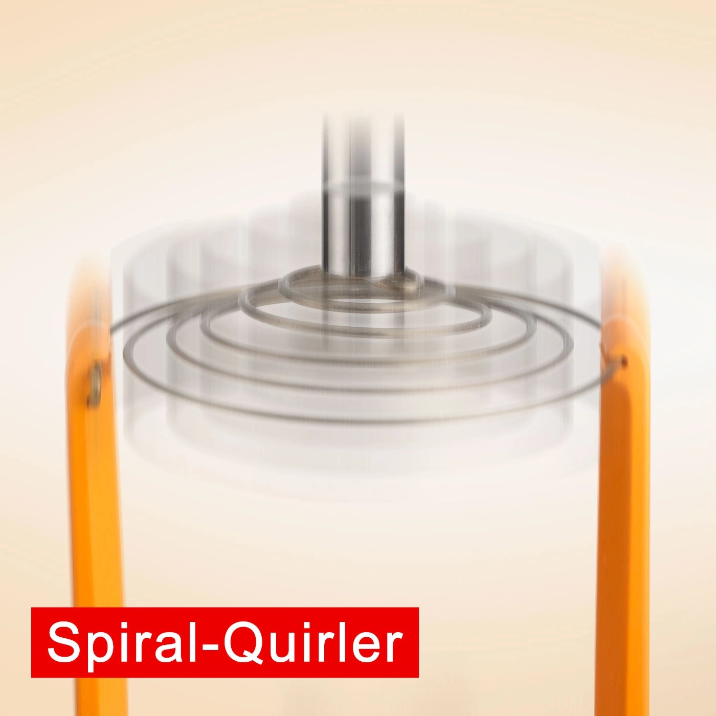 Spiral-Quirler, ein Gerät mit sich drehenden Spiralen und orangefarbenen Stützen.