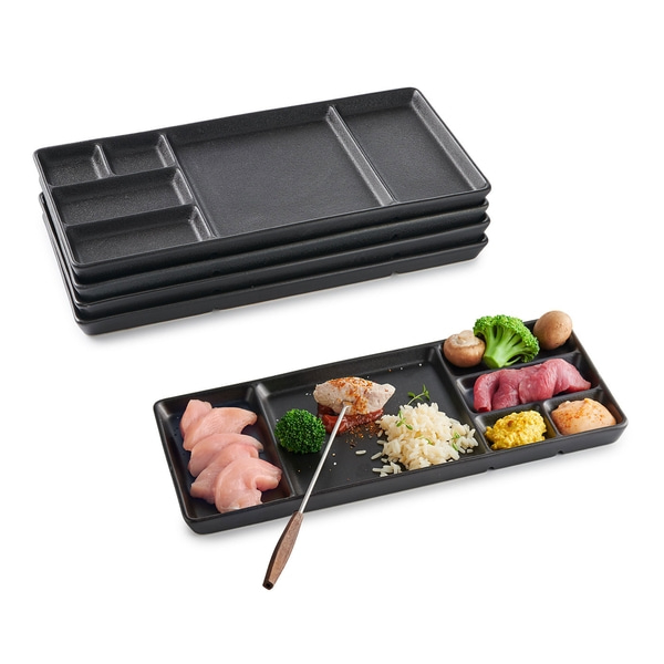 Gourmet-Teller mit Fächern, schwarz - 4 Stk. Fondueteller, Racletteteller