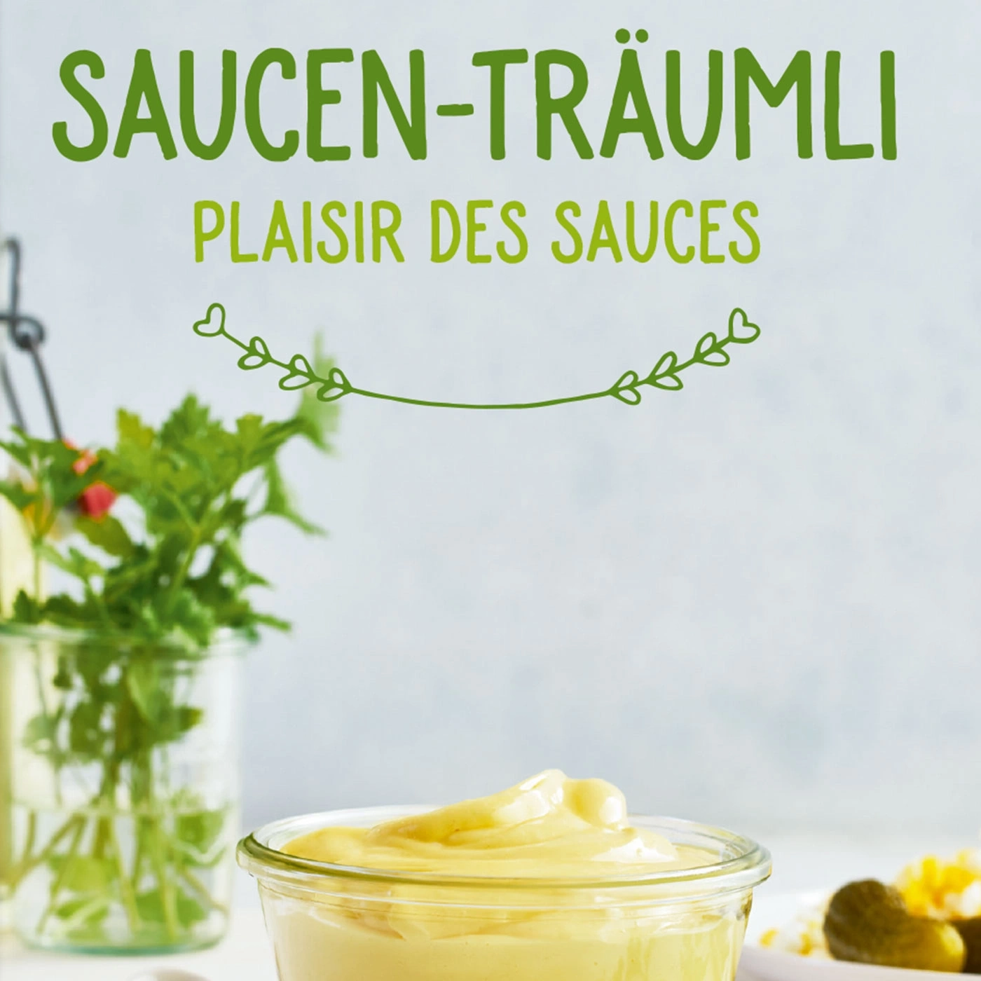 Sauce-Träumli, Plaisir des Sauces, sauce jaune, herbes, cornichons, nourriture