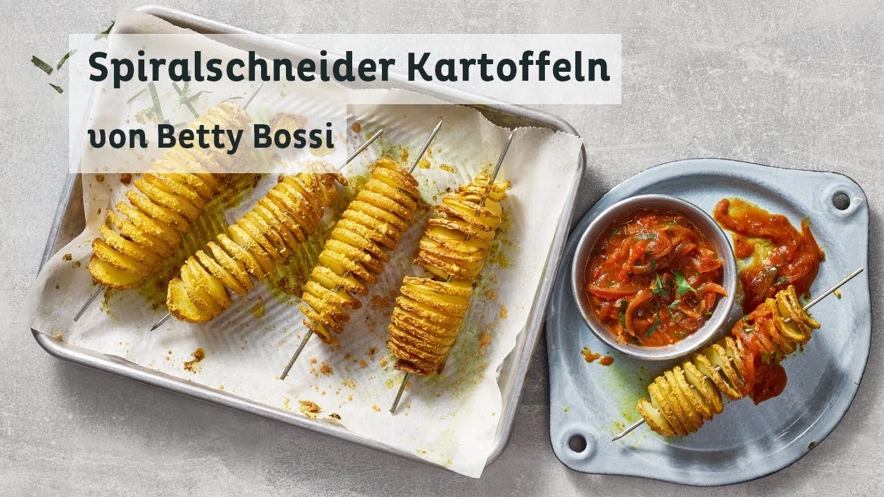 Spiral Kartoffeln auf Spießen mit Sauce, von Betty Bossi, lecker