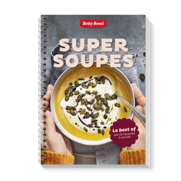 Betty Bossi Super Soupes livre de recettes avec bol de soupe